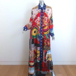 Rianna + Nina One of a Kind Tiered Maxi Shirtdress Multi Printed Silk One Size
